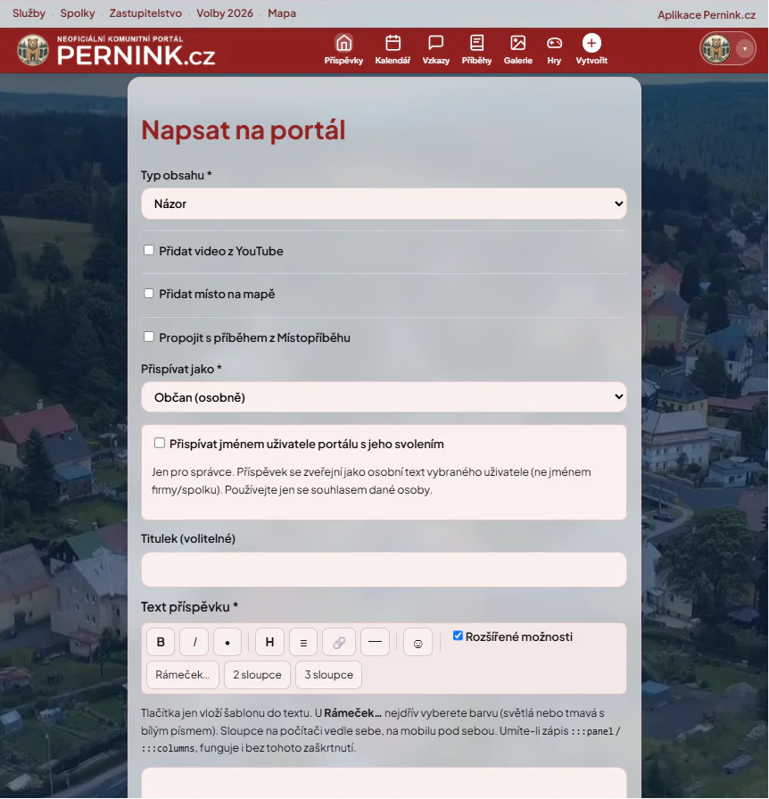Tvorba příspěvku (Napsat)